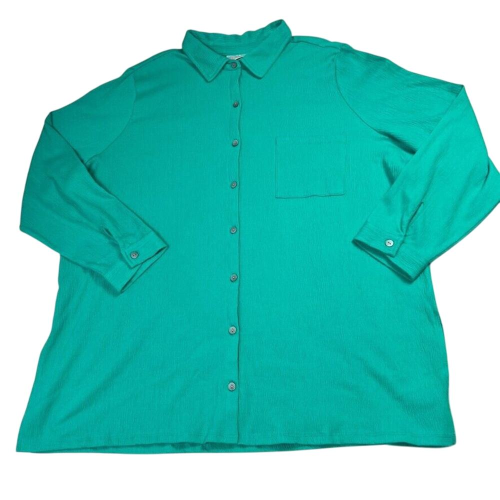 Belle by Kim Gravel Top Women’s Turquoise Long Sleeve Button Up Size XL.